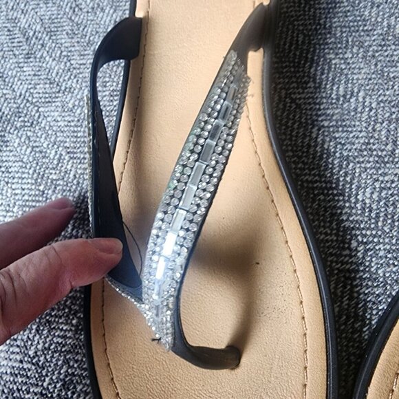 Rhinestone Sparkle Toe Thong Wedge Dressy Flip Flops Silver Black Size 10 - Picture 11 of 15